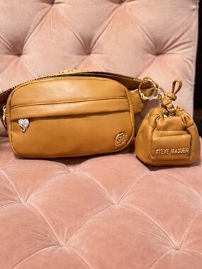 Steve Madden Cognac Leather Crossbody with Mini Pouch